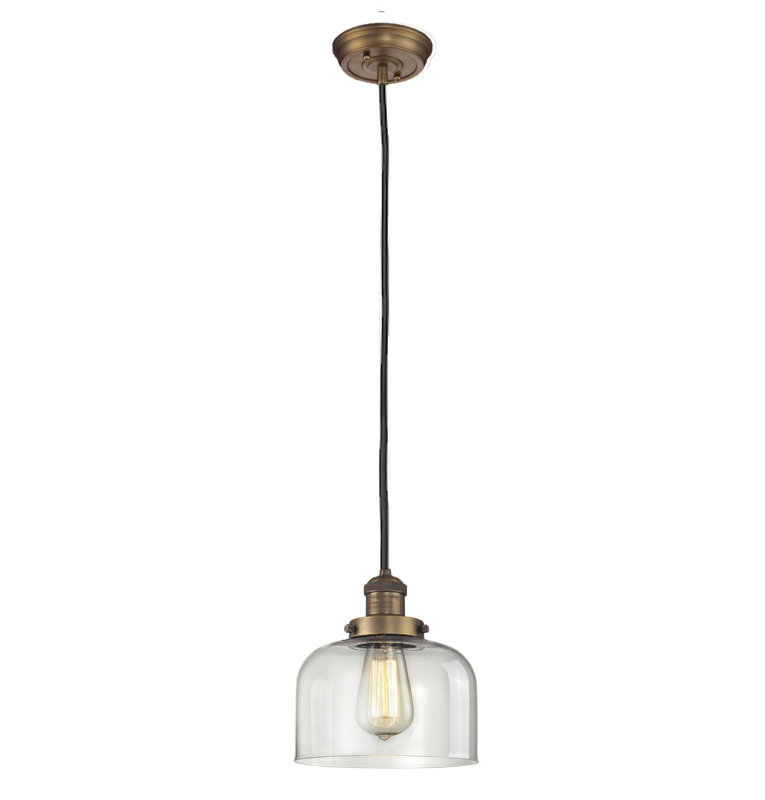Luminaire suspendu en forme de dôme à 1 lumière Witherington, Transparent, H 8,88 po x l 7,75 po x P 7,75 po, Laiton brossé