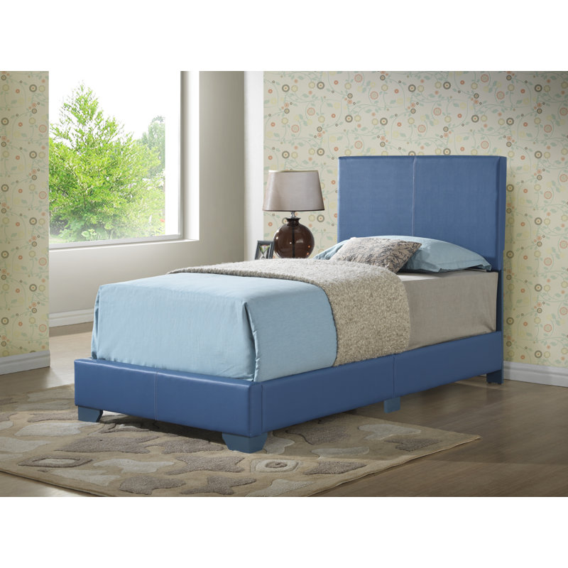 Upholstered Low Profile Standard Bed, Twin, Blue