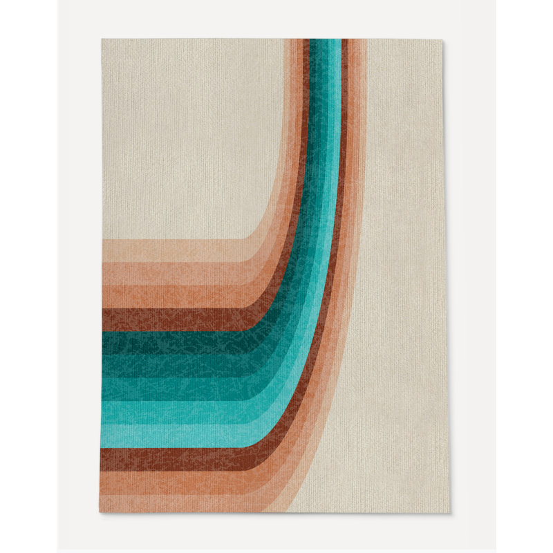 Tapis de chaise rectangulaire Serrai, H 48 po x l 72 po, Turquoise / beige / rouille