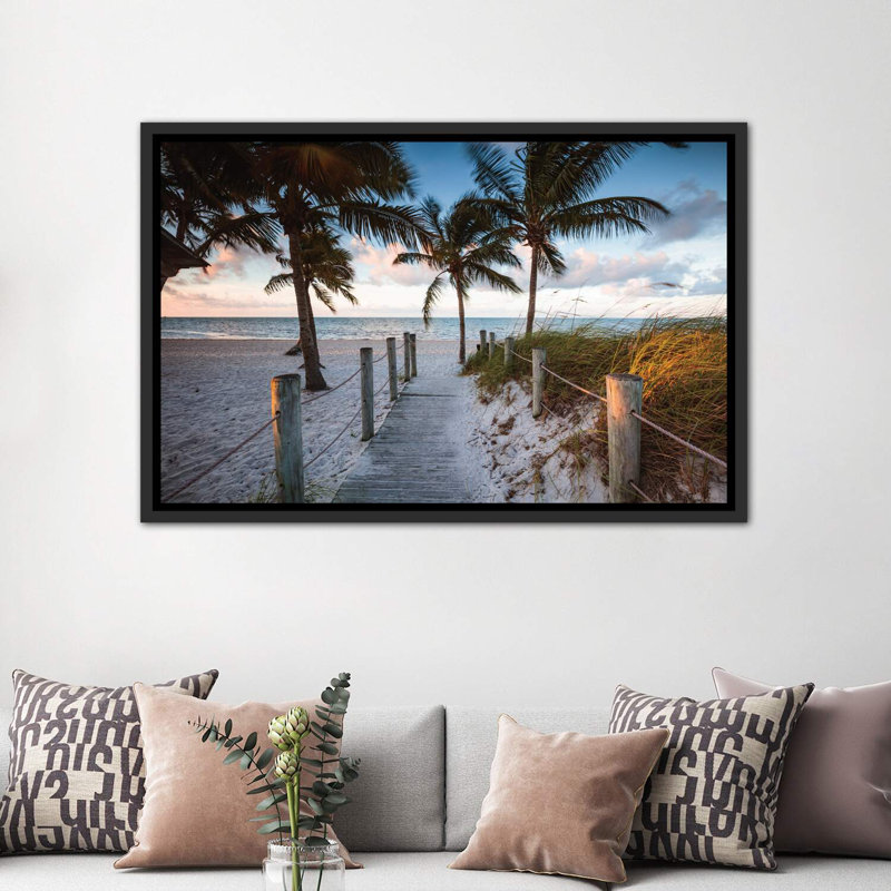 «Beach Sunrise, Key West I» par Matteo Colombo - reproduction de photo, Toile avec cadre noir patiné