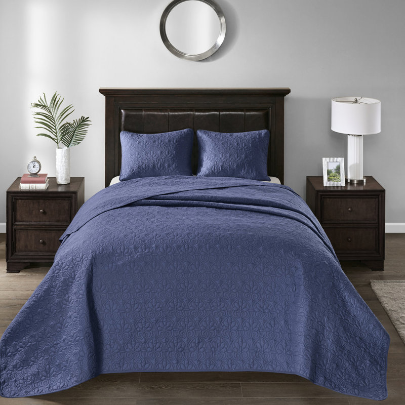 Courtepointe bleu marine / très grand bleu marine - Coton prélavé pour une literie de chambre à coucher fascinante