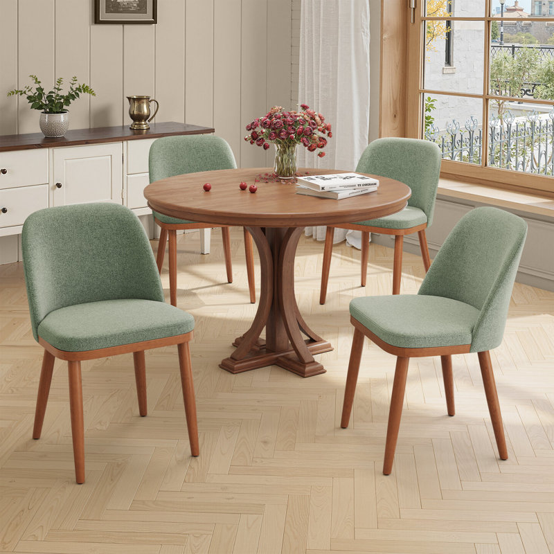 Wood Frame Upholstered Dining Chairs, Green