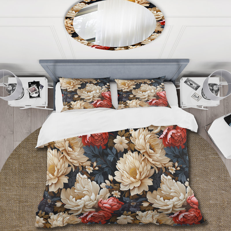Ensemble de housse de couette rétro à motif floral rose et bleu II, Housse de couette simple + 1 taie décorative stan