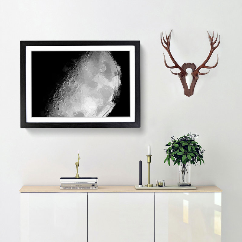The Moons North Pole in Abstract - Picture Frame Graphic Art Print, 27cm H x 36cm W x 2cm D, Black Framed