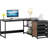 59 Inches L-Shaped Computer Desk with Drawers and Storage Shelves, Reversible Corner Office Desk Workstation, Home Office Study Writing Table with File Cabinets, Black Industrial Design-130075159