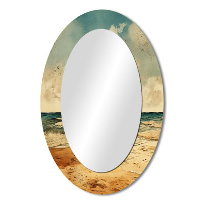 Vintage Beach Side Scenery II - Coastal Oval Wall Mirror