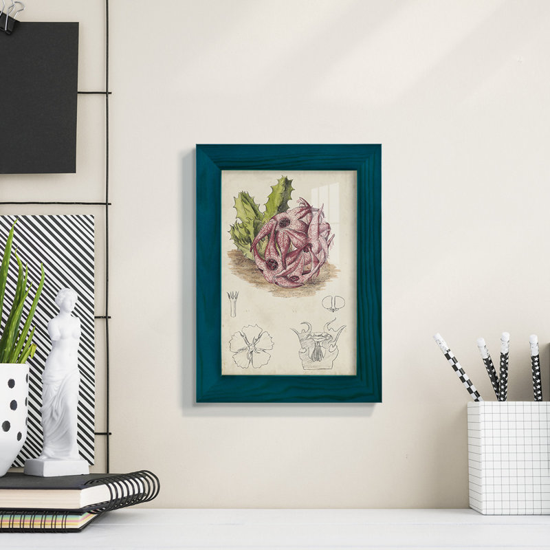 Cactus antique III, impression sur papier, H 6 po x l 4 po x P 1 po, Bleu