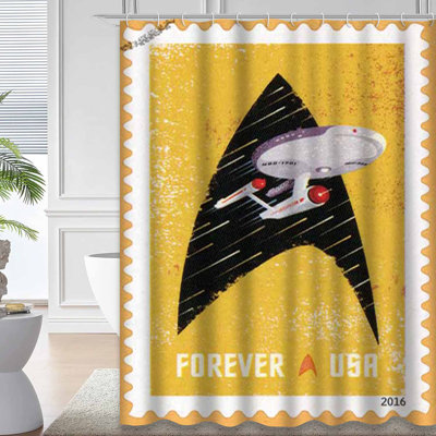 Rideau de douche jaune avec 12 crochets USA Forever Stamp Star