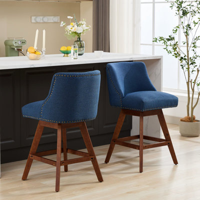 Siège de bureau 26 po H 26 po Tissu bleu rembourré. 360 degrés pour plus de commodité. Mousse douce et coussin intérieur en acier. Siège de salle à manger incurvé à dossier incurvé. Fabriqué