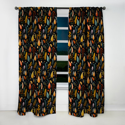 Motif de feuilles multicolores botaniques sur fond noir - Rideau occultant - 1 panneau