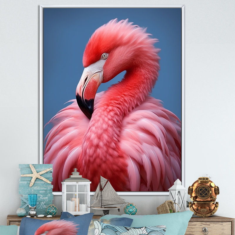 «Pink Flamingo Haven I», reproduction d'art sur toile, Cadre flottant blanc, H 32 po x l 24 po x P 1 po
