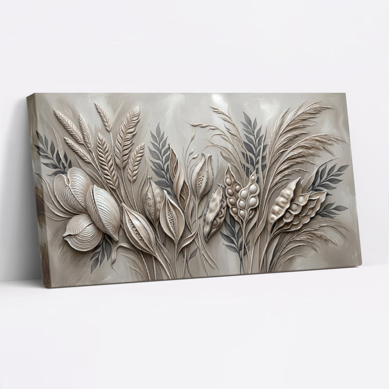 Ensemble de 1 tableau mural en relief floral sur toile, L 40 po x H 20 po, Toile tendue
