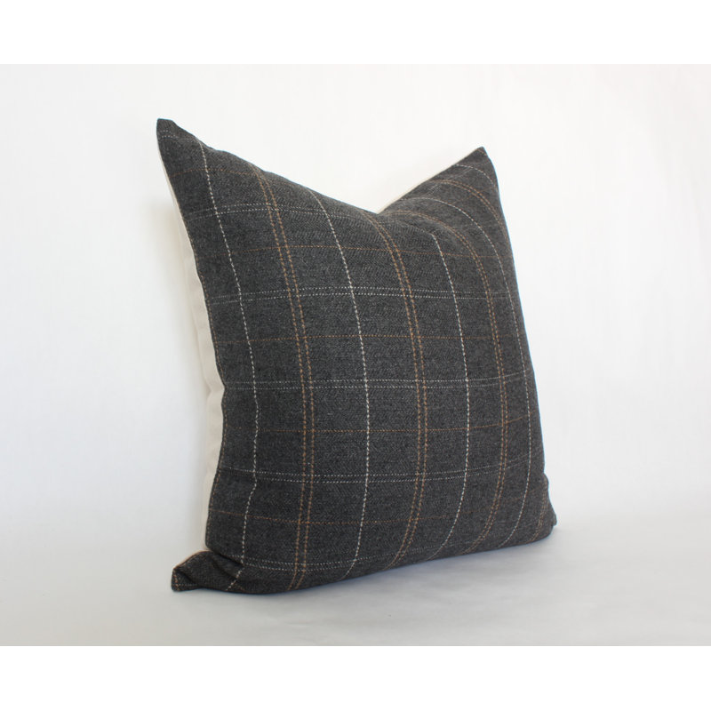 Plaid Throw Pillow, Dark Gray Pillow Cover, Black and Brown Windowpane Sofa Cushion