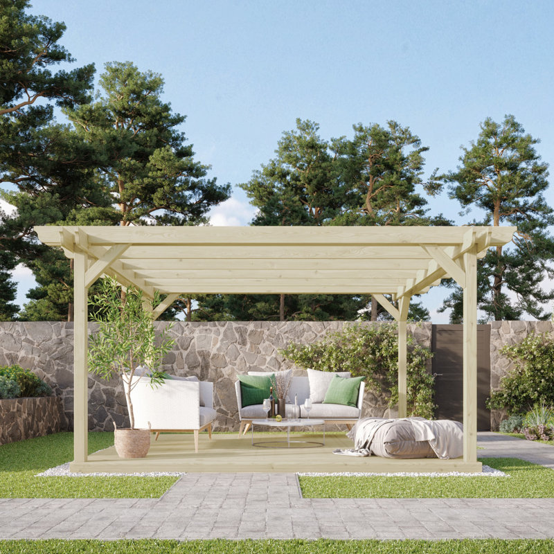 Latre Wood Pergola, 340cm H x 240cm W x 240cm D, Light Green