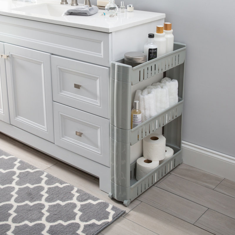 Gray Slim 3-Tier Rolling Plastic Storage Cart