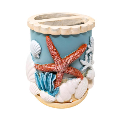 Resin Coastal Ocean-Inspired Toothbrush Holder 3D Seashell and Starfish Design for Bathroom Décor