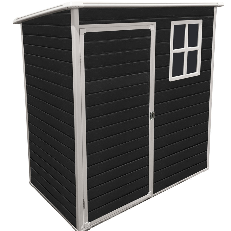 5 Ft X 3 Outdoor Plastic Storage Shed With Floor Black W540s00041 Slim Footprint Design For Lawn Equipment And Gardening Tools Pad-Lockable Single Door Heavy-Duty Construction Metal Reinforced Multi