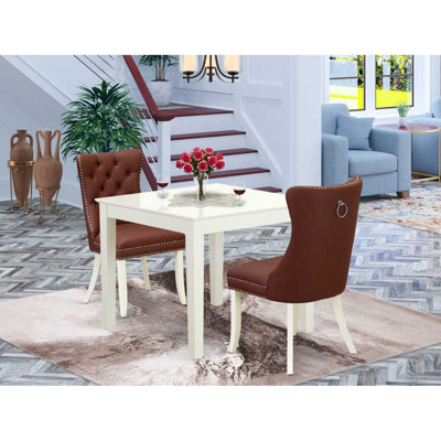 3-Piece Antique Walnut Finish Square Solid Wood Top Dining Table Set