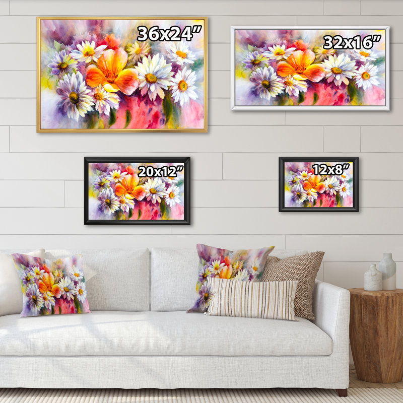 «Bright Bouquet Of Spring Flowers II», reproduction sur toile, H 16 po x l 32 po x P 1 po, Cadre flottant brun