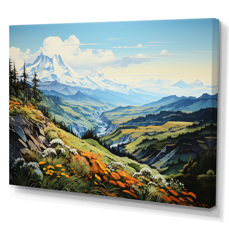 «Bitia Green Mountains Summer Peaks Pastoral I», reproduction d'art sur toile, Toile tendue, H 24 po x l 32 po x P 1 po