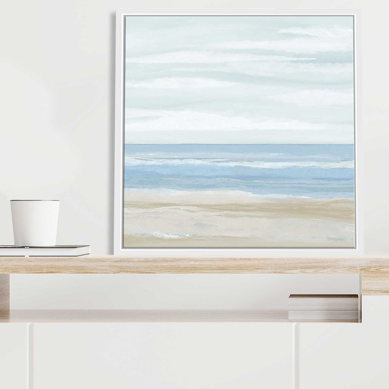 La mer II - peinture, L 21,5 po x H 21,5 po, Cadre blanc