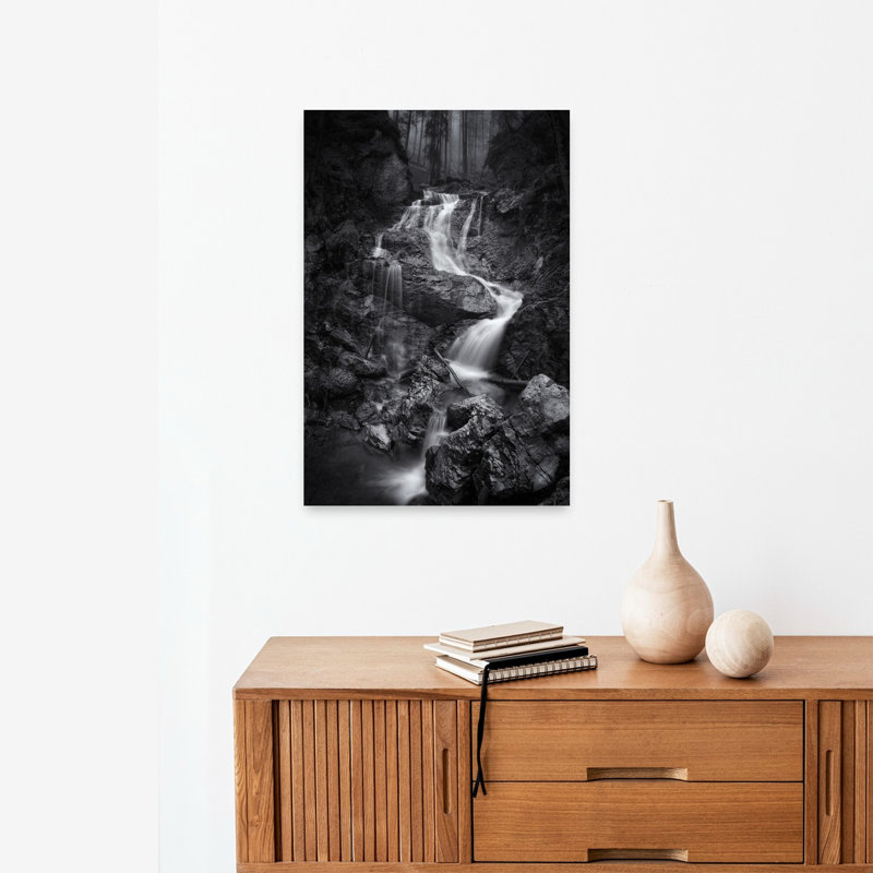 Misty Forest Waterfall Dramatic Peaceful Serene Forest Landscape Wall Art Print 1 Piece Wrapped Canvas Wall Art