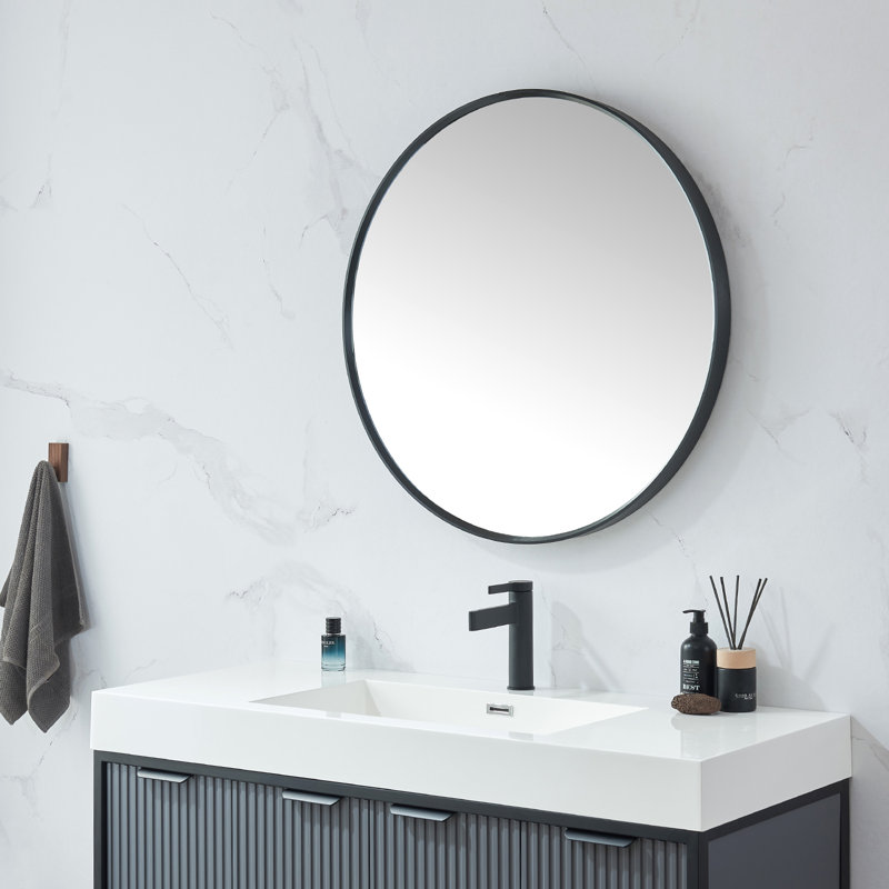 Kaliea Metal Flat Wall Mirror, Brushed Black , 32'' x 32''