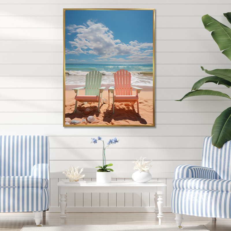 Nautique et plage, art mural sur toile, H 44 po x l 34 po x P 1,5 po, Cadre flottant doré