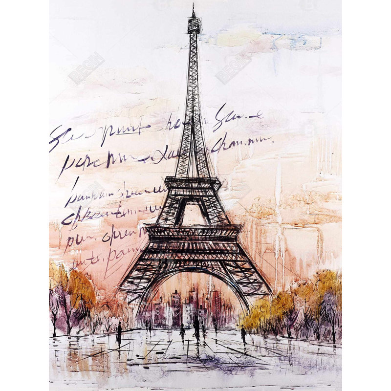 Croquis de la Tour Eiffel, toile grise | Décoration de chambre à coucher | Arbres, H 48 po x l 36 po