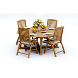 8 Seats 9 Pcs Grade-A Teak Wood Dining Set: 72" Round Table And 8 Ashely Folding Reclining Arm Chairs #11AS1708