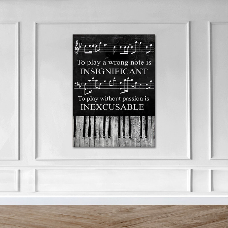 «The Piano And Music Notes», art textuel sur toile tendue, H 20 po x l 16 po x P 2 po