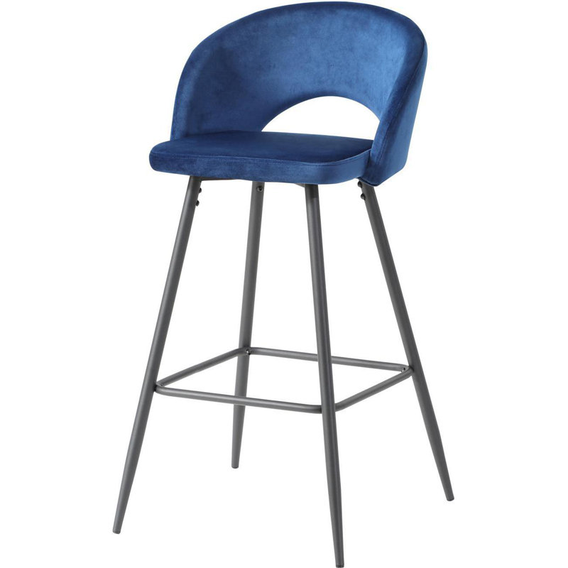Hollydale Upholstered Counter Stool with Metal Frame, Blue