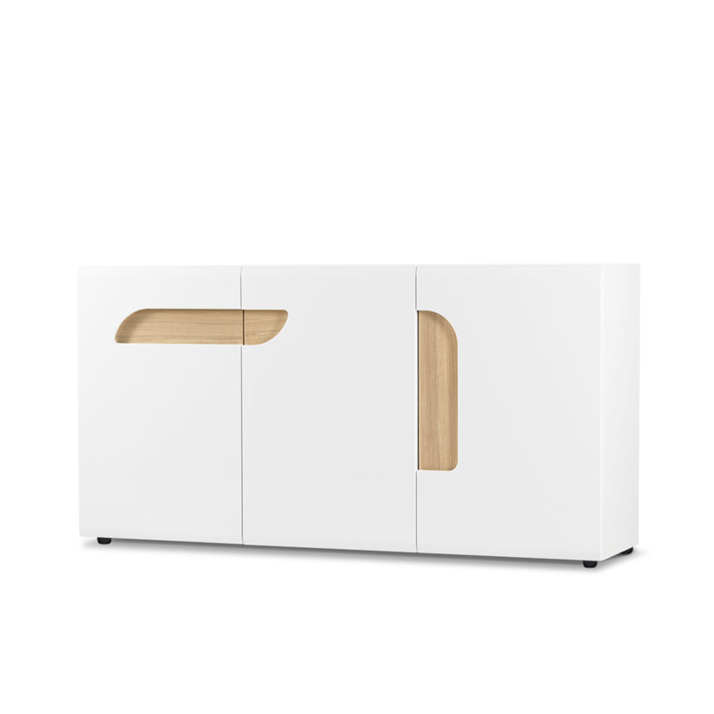 Goddard 165cm W Chest of Drawers, Matt White/High-Gloss White/Oak