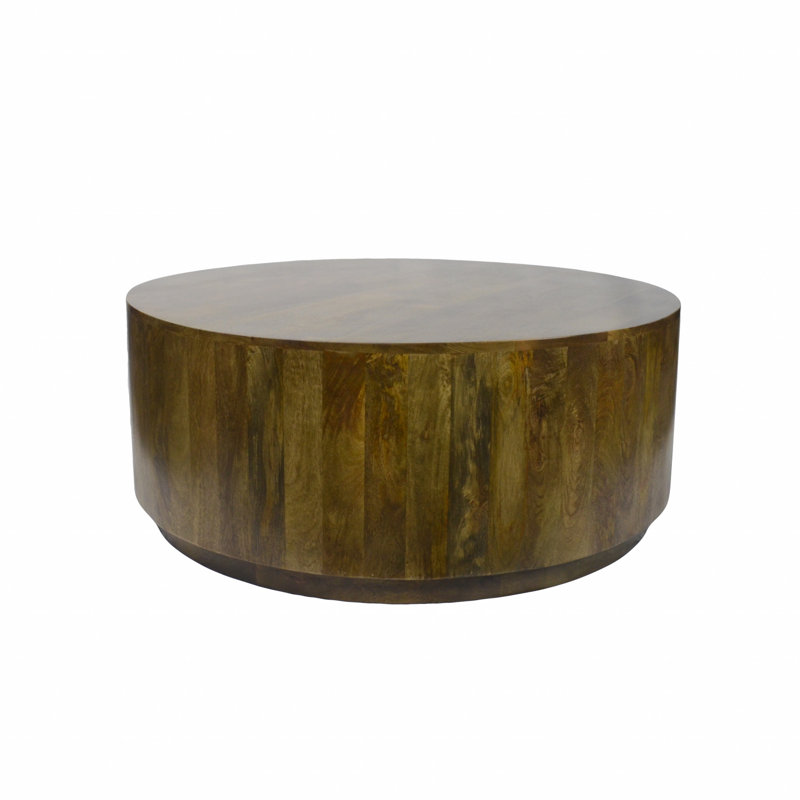 Table basse ronde en bois massif naturel 42 po  - tambour moderne, Dark Brown