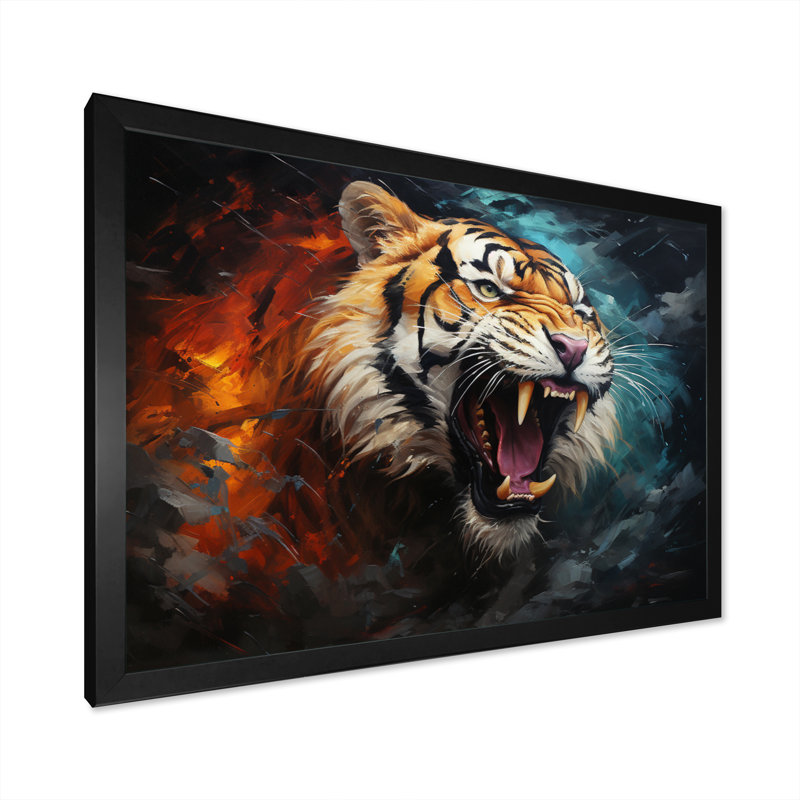 Tiger Roaring Majesty Collage I - Animals Wall Decor, Cadre photo noir, H 16 po x l 32 po x P 1 po