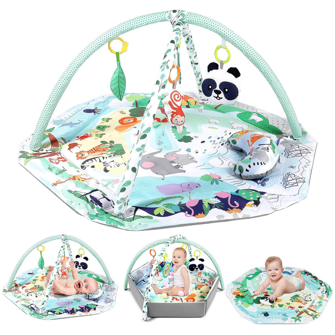 Baby Gym Activity Play Mat with 6 Infant Baby Toys, Babies Ball Pit with 18 Ocean Balls dearlomum