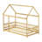 Kids House Floor Wooden Bed With Roof Frame, Safety Guardrails-1447645674-1447645589