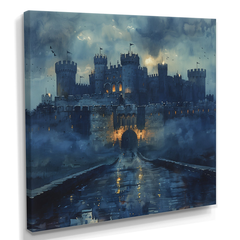 «Blue Middle Ages Castle at Night III - Fortress», art mural, Toile tendue, H 36 po x l 36 po x P 1,5 po