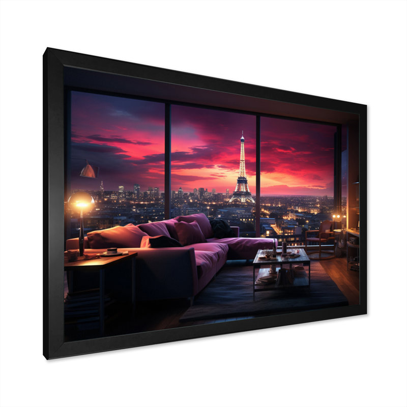 «Futuristic Paris Eiffel Tower Penthouse II», reproduction d'art sur toile, H 30 po x l 40 po x P 1,5 po, Cadre photo noir