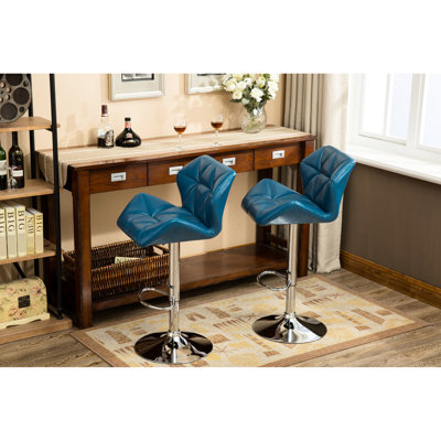 Blue Bar Stools, Of 2 - Seat With Gas-Lift Adjustment And Foot Rest For Added Support Contemporary Hydraulic Pu Leather A Delightful Impetus