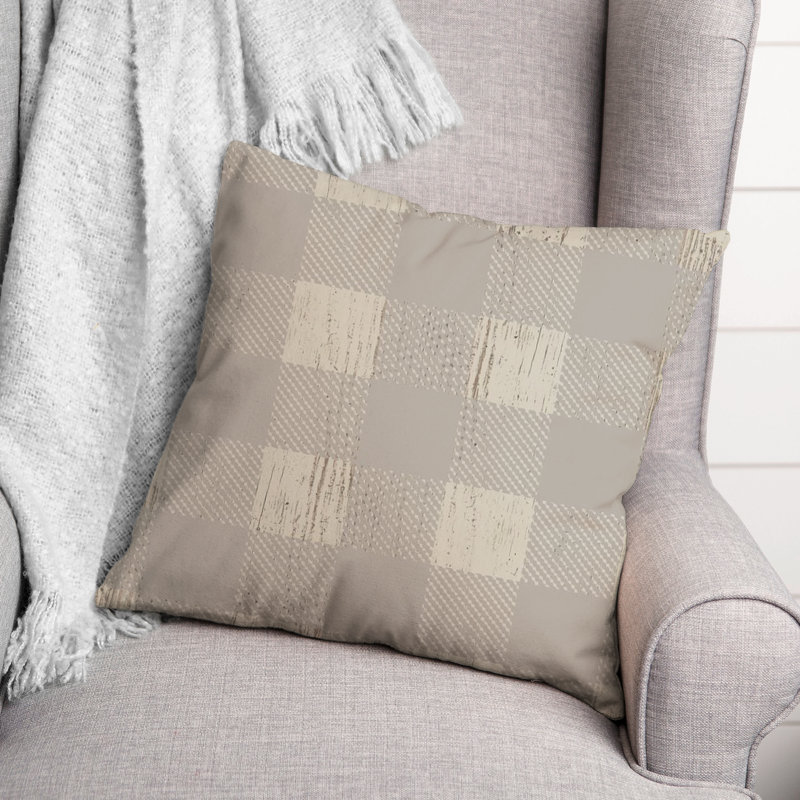 Checkered Throw Pillow, Light Gray