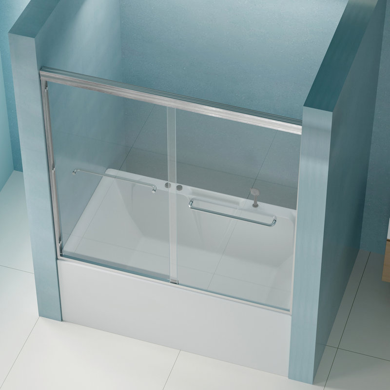 56"-60" W x 58" H Double Sliding Semi-Frameless Bathtub Shower Door with Tempered Glass, Brushed Nickel