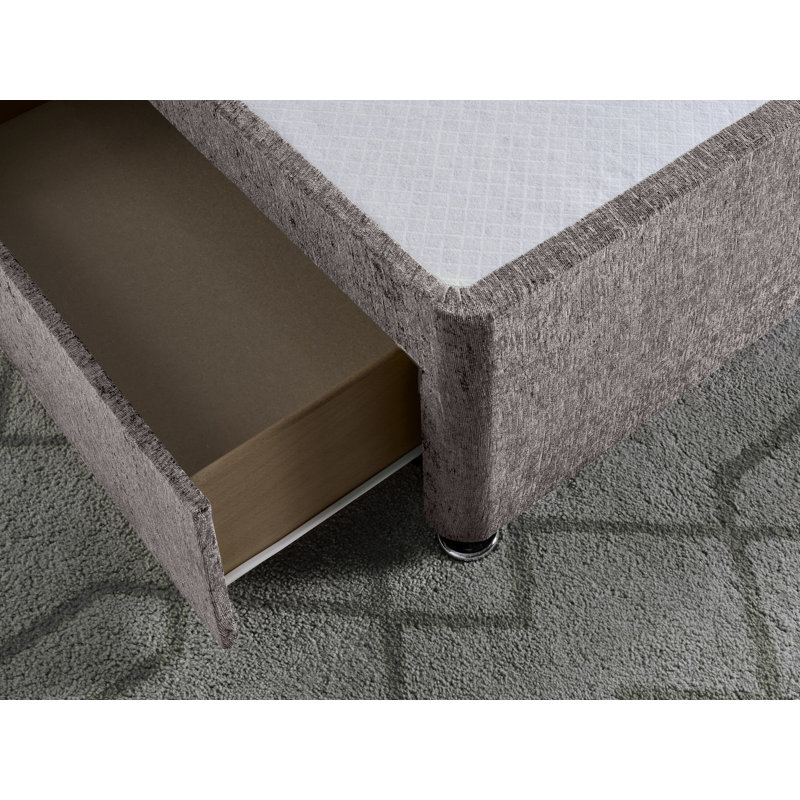 Chenille Divan Bed Base, Silver, Small Single (2'6), No Storage