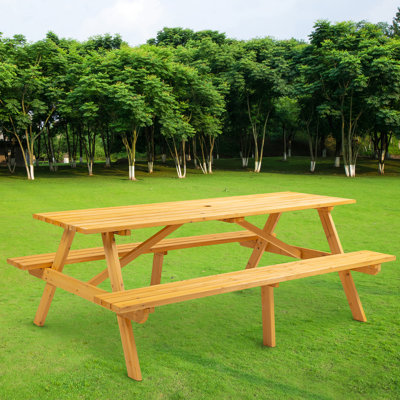 Table de pique-nique pour le camping et le jardin pour 8 personnes en bois brun avec 2 sièges pour une aventure tranquille
