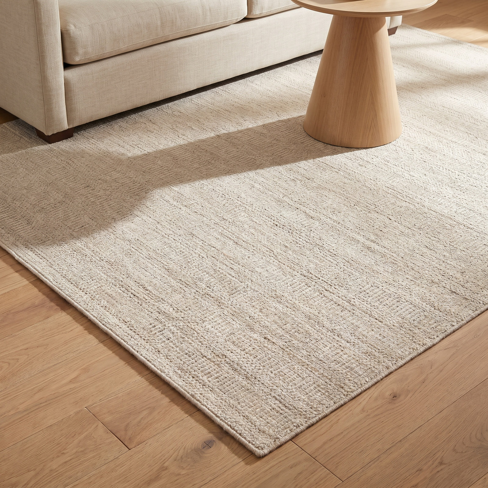 Beige Hand-Woven Wool Rug, Rectangle 5' x 8'