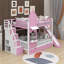 Lit superposé de style château double avec tiroirs, tablettes et glissoire-1460179788-1460179794