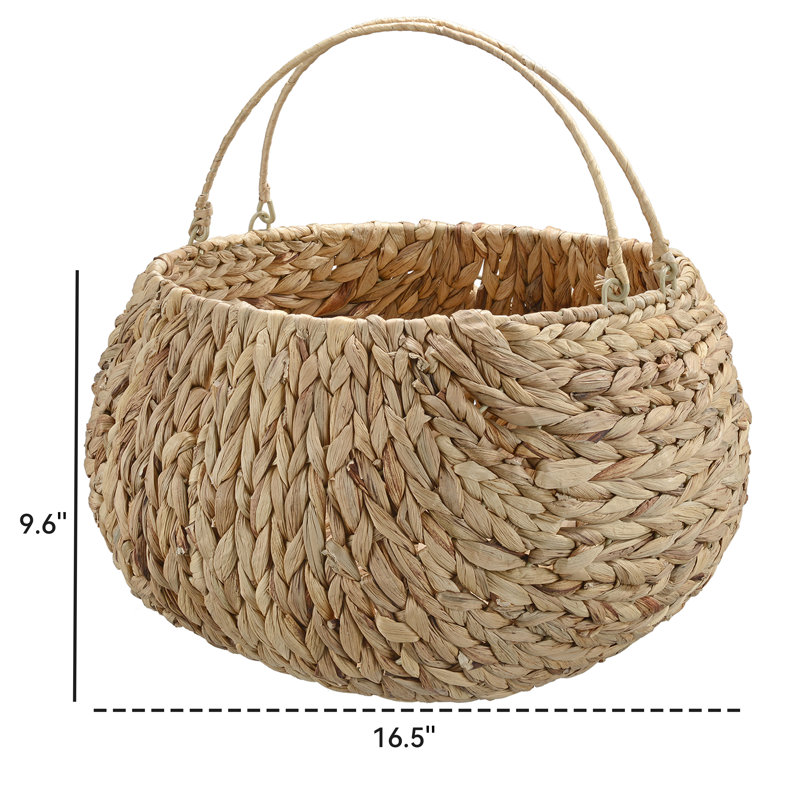 Round Water Hyacinth Wicker Basket with Handles, Eco-Friendly Home Organizer