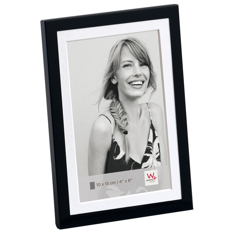 Metal Glossy Finish Picture Frame with Mat, 20.5cm H x 15.5cm W, Black