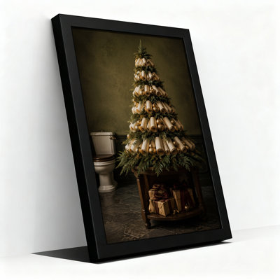 " Vintage Parchment Scroll Tree With Gold Ornaments Christmas " Painting