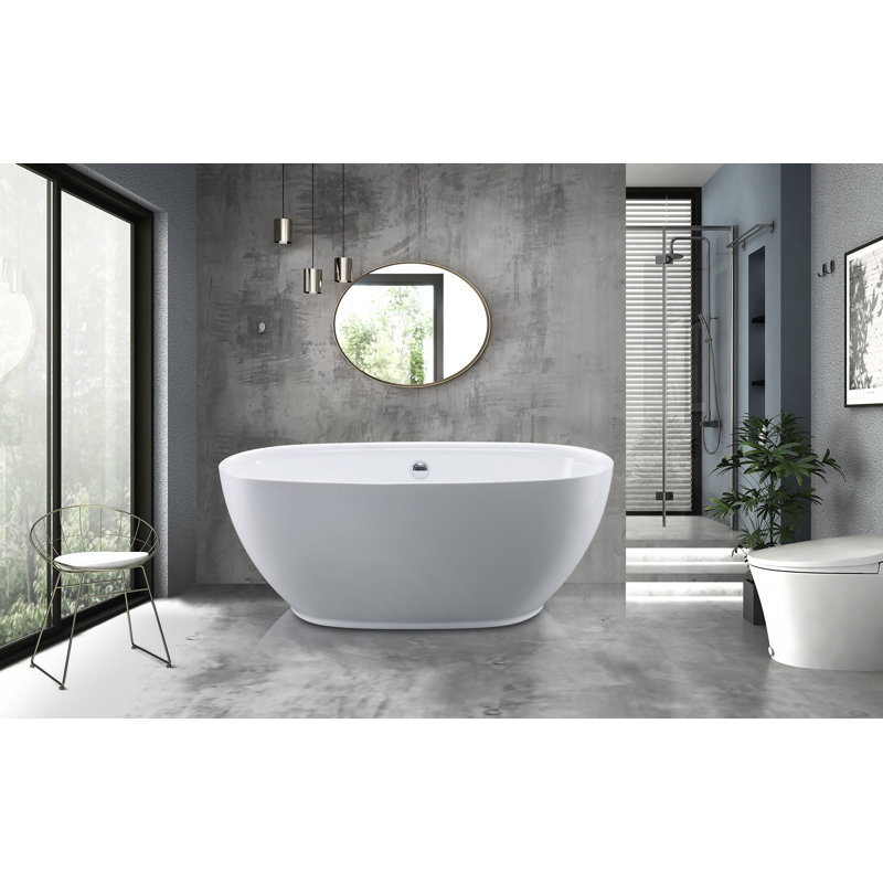 59" x 30" Freestanding Soaking Acrylic Bathtub